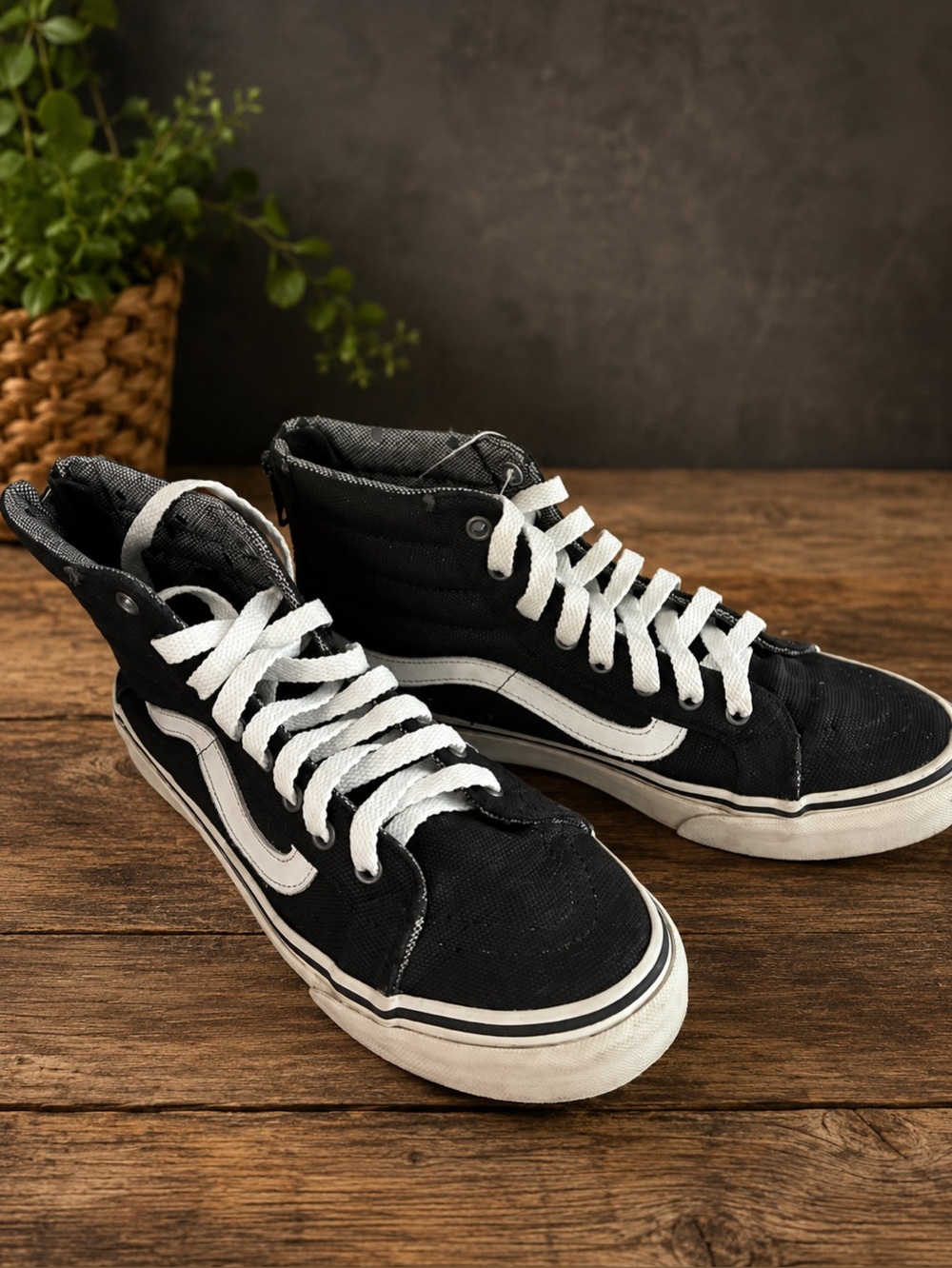 Y2K Skater Vans Old Skool Black High Top Sneakers Back Zip Women’s 7